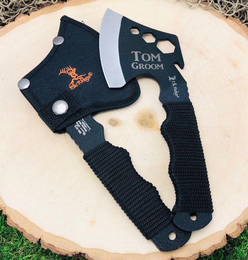 Cool Engraved Hatchet / Axe Head with nylon sheath, unique personalized gift, great present for outdoor Men, Cord wrapped Handle image 9