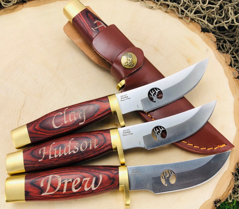 Set of 2 Engraved Hunting Knives and Sheaths Groomsmen Gift Etsy