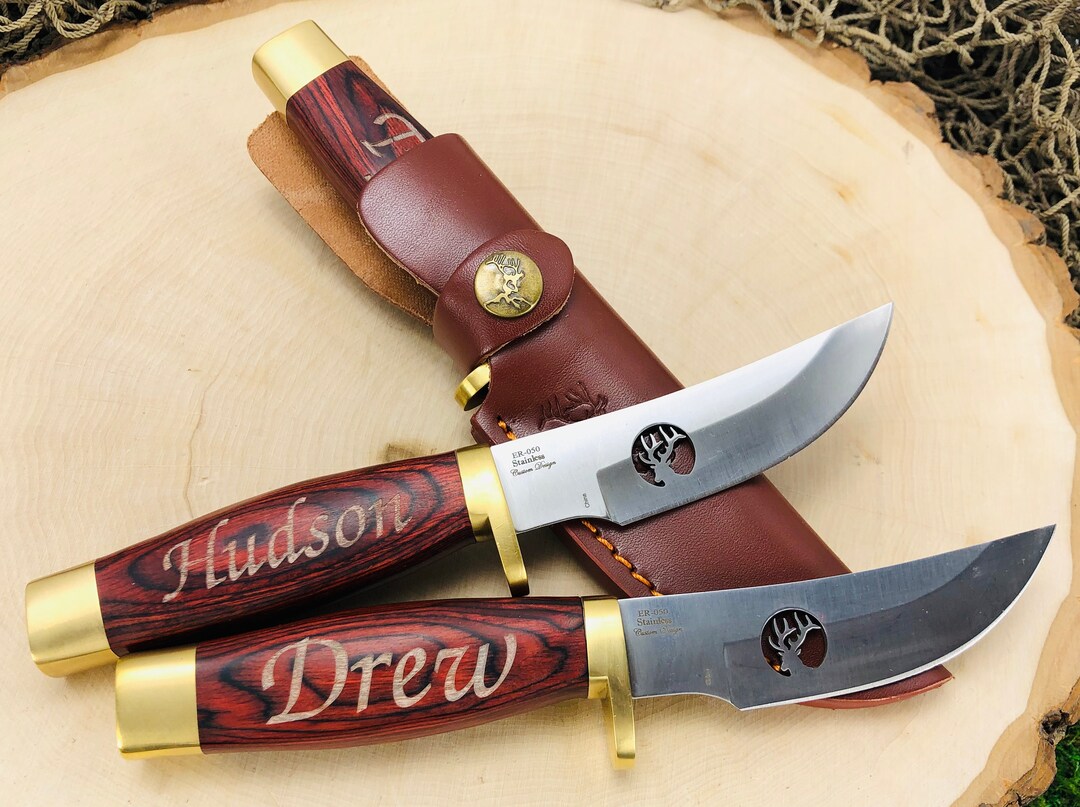 Set of 2 Engraved Hunting Knives and Sheaths Groomsmen Gift Etsy