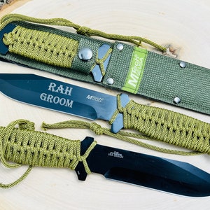 Set of 2 Groomsman Gift Ideas -  Personalized Hunting Knives - Best Man Proposal - Custom Engraved Knife - Cheap Groomsman Thank You