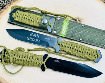 Set of 2 Groomsman Gift Ideas -  Personalized Hunting Knives - Best Man Proposal - Custom Engraved Knife - Cheap Groomsman Thank You