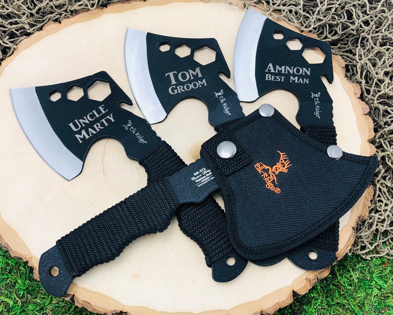 Cool Engraved Hatchet / Axe Head with nylon sheath, unique personalized gift, great present for outdoor Men, Cord wrapped Handle image 3