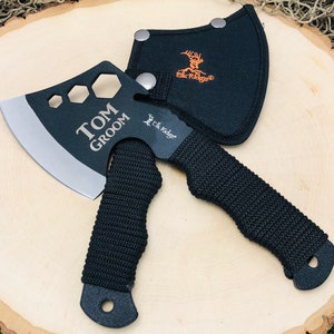 Cool Engraved Hatchet / Axe Head with nylon sheath, unique personalized gift, great present for outdoor Men, Cord wrapped Handle image 1