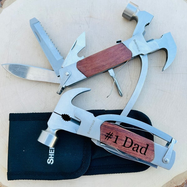 Unique Groomsmen Thank You Camping gift, Engraved Hammer 14 in 1 Multi Tool, Cool Personalized Gift for worlds best dad