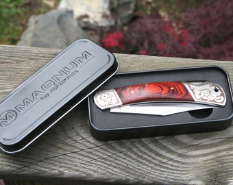 Engraved Folding Knife, Stainless Steel Blade, Gift Tin