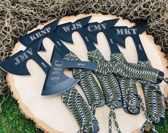 Set of 8 Groomsmen Gift Ideas, Engraved Mini Hatchets, Axes with nylon sheaths, Best Man personalized thank you present