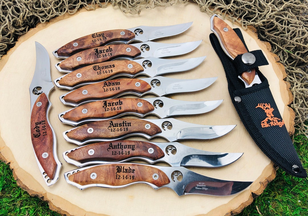 SET OF 13 Groomsmen Knives and Sheaths Engraved Burl Wood Etsy