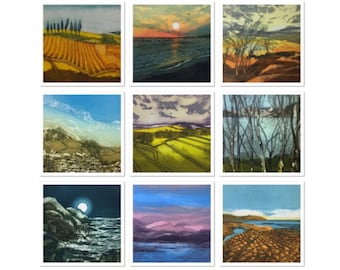 LUCKY DIP - 10 Landscape Greeting Cards from original artwork by Sarah Ross-Thompson, no two the same.