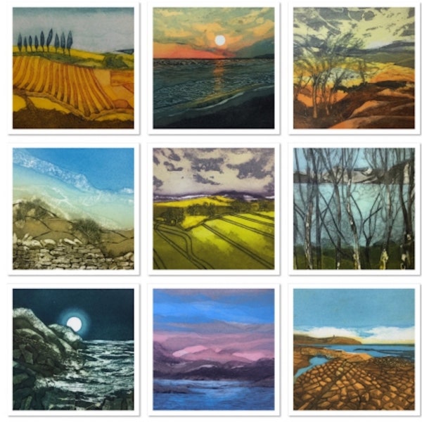 LUCKY DIP - 10 Landscape Greeting Cards from original artwork by Sarah Ross-Thompson, no two the same.