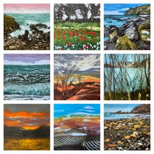 Cartes de voeux : LUCKY DIP - 10 cartes de voeux paysages réalisées à partir d'oeuvres d'art originales de Sarah Ross-Thompson, toutes identiques.