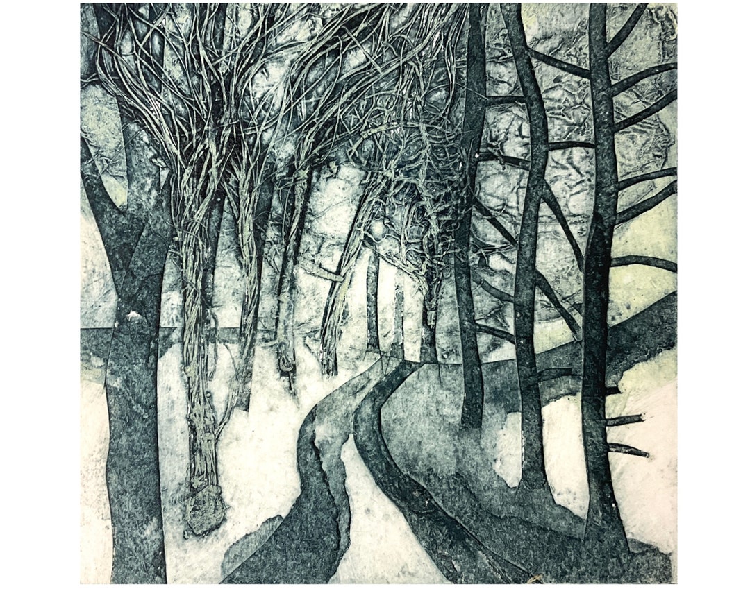 Winter Collagraph Collagraph Print: Winter Ways - Etsy