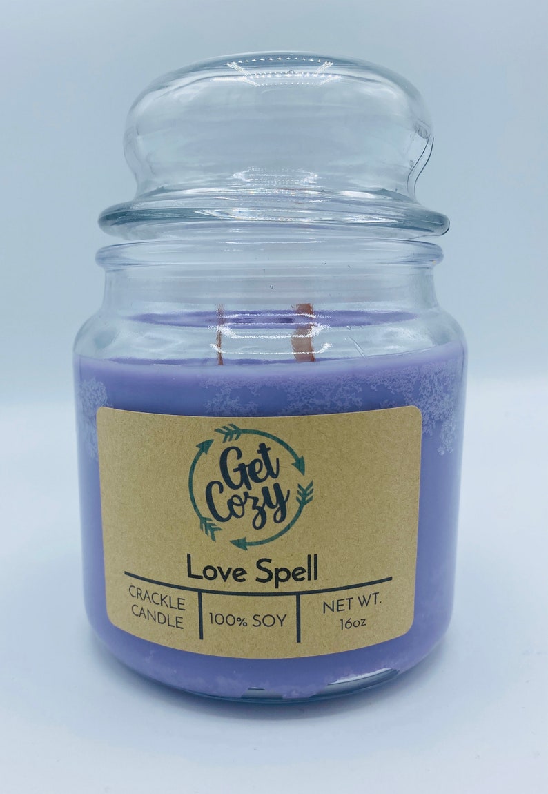 LOVE SPELL Wood Wick 8oz Soy Candle. Mason Jar Candle. Crackle Etsy