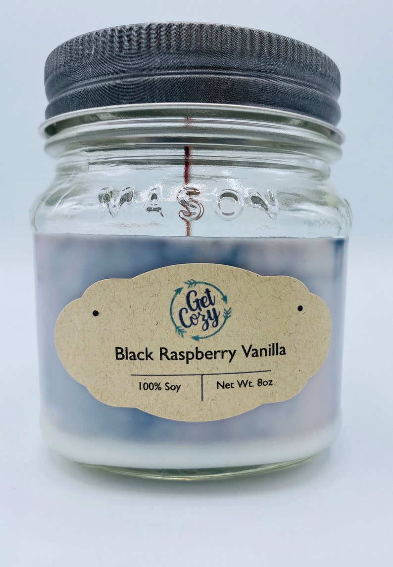 Crackle candle BLACK RASPBERRY VANILLA wood wick 8oz soy candle Summer candle Delicious scent. Mason jar candle
