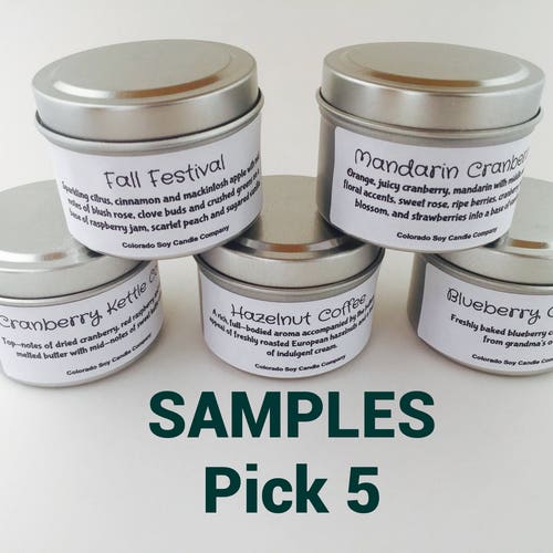 SAMPLE CANDLES 2oz Soy Candle. Tin Candle. Pick 5. Small Etsy