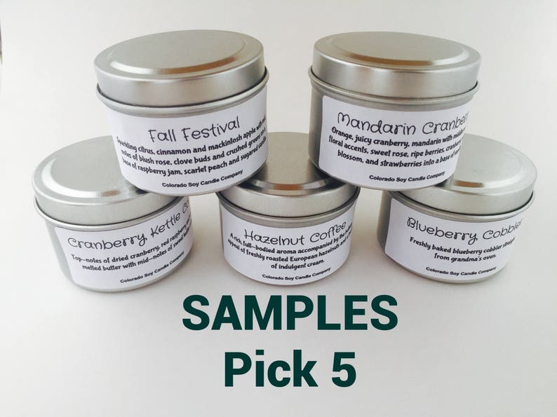 SAMPLE CANDLES 2oz Soy Candle. Tin Candle. Pick 5. Small Etsy
