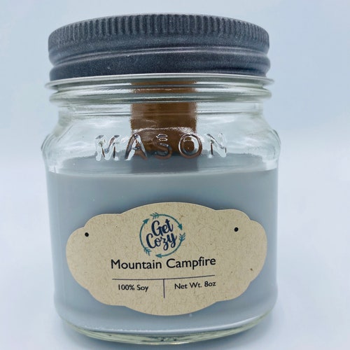 MOUNTAIN CAMPFIRE Wood Wick 8oz Soy Candle. Mason Jar Candle. Etsy