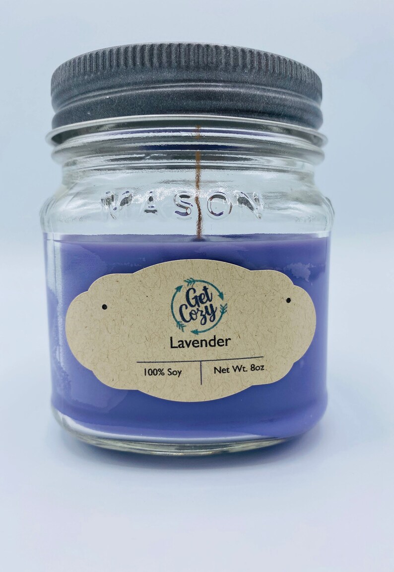 LAVENDER Wood Wick 8oz Soy Candle. Mason Jar Candle. Crackle Etsy