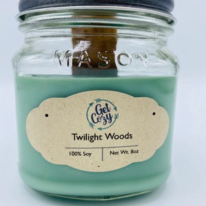 Delicious scent. WINTER CABIN HIDEAWAY wood wick 8oz soy candle Mason jar candle Crackle candle Fall candle