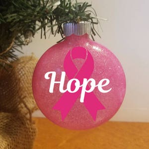 Breast Cancer Awareness Ornament, Fighter ornament, Hope Ornament, Survivor Ornament, Christmas ornament, cancer ribbon, glitter ornament