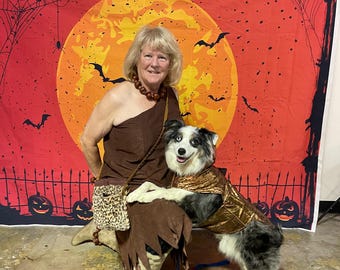 Dino dog costume with matching Wilma human costume