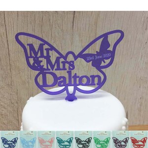 Butterfly Wedding Cake Toppers Personalised Mr & Mrs Butterflies Themed Cake Decorations Surname Anniversary Party Cakes