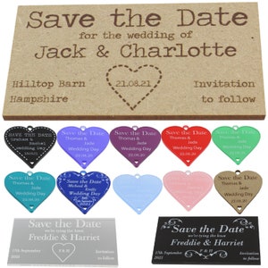 Wedding Save the Dates Rustic Save the Date Cards Personalised Weddings Invitations Heart Rectangle Acrylic Wooden MDF Vintage Invites UK