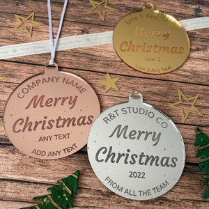 Corporate Christmas Baubles 2023 Personalised Company Name Business Brand Tree Decoration Thank You Gift for Staff Employee Customers Client