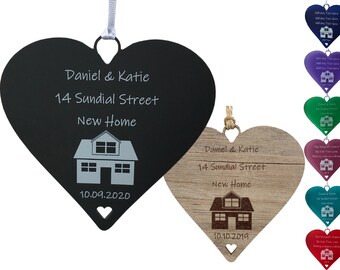 personalised House Warming Gift New Home Wooden Rustic Hanging Heart First