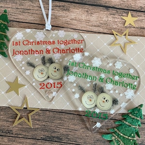 Couples 1st Christmas Together 2023 Bauble Personalised First Names Ornament  Xmas Tree Decoration Log Head Keepsake - 10cm Heart