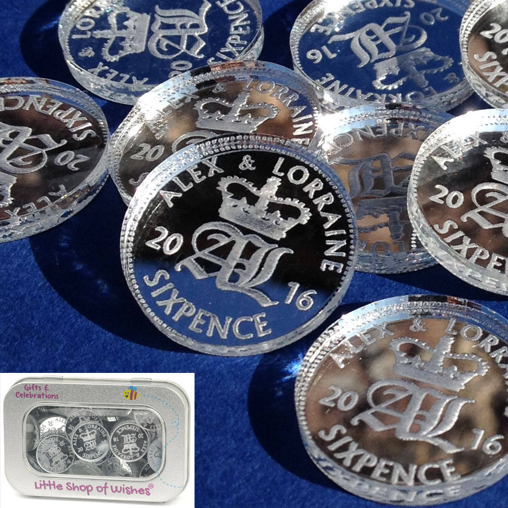 Personalised Wedding Favours Sixpence Table Decorations UK Lucky Sixp…