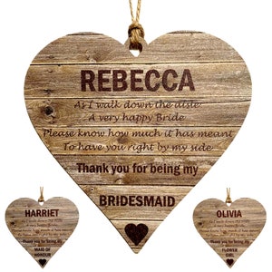 Bridesmaid Gifts Thank you for / Will you be? Personalised Name Rustic Wooden MDF Heart Keepsake Maid of Honour Flower Girl Wedding Favours