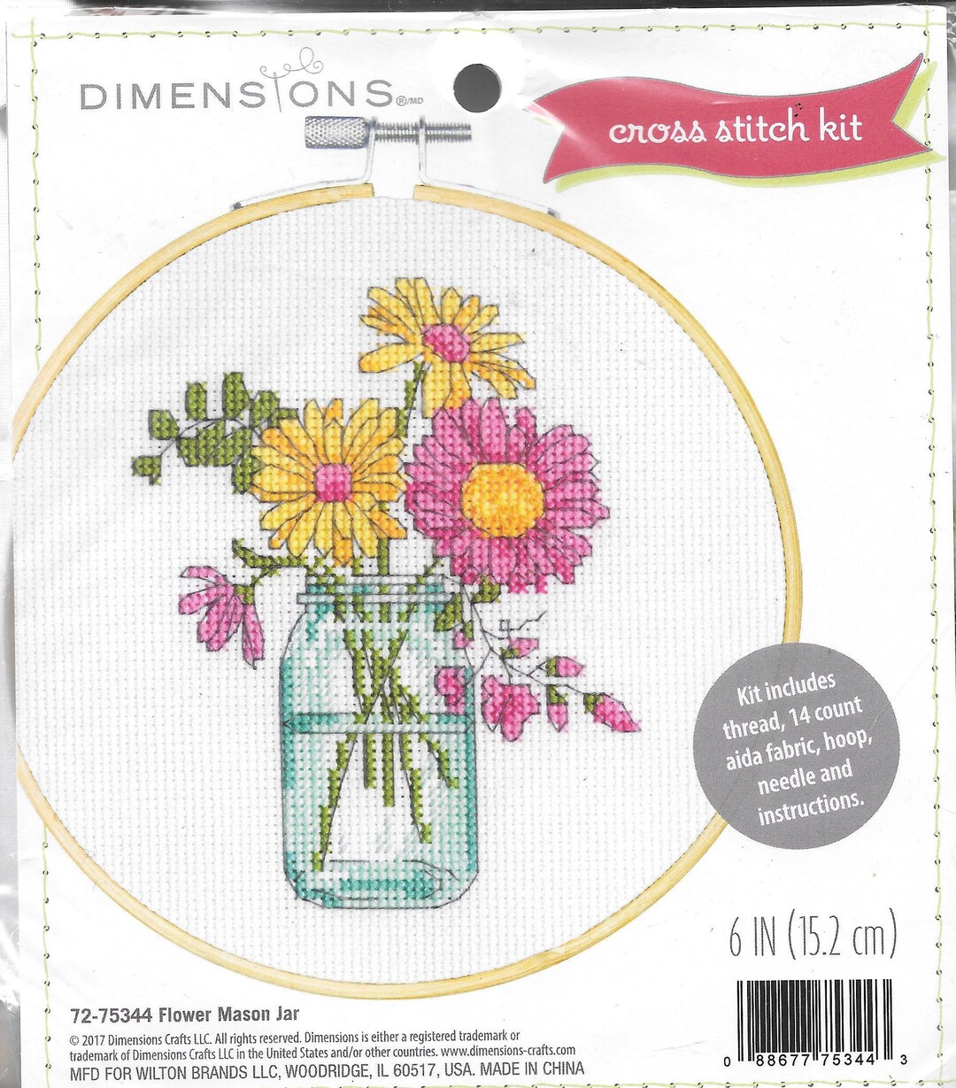 Dimensions flower Mason Jar Cross Stitch Kit 7275344 SEALED Etsy