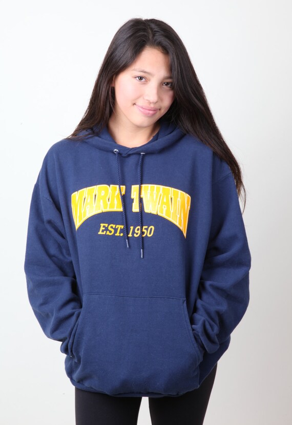 navy and yellow hoodie