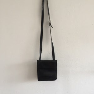 Vintage black purse, leather shoulder bag, structured modern minimalist