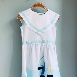 Girls vintage dress, cotton, sailboats, sailor collar