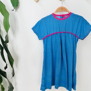 Girls vintage dress, blue pink, folksy, boho, casual
