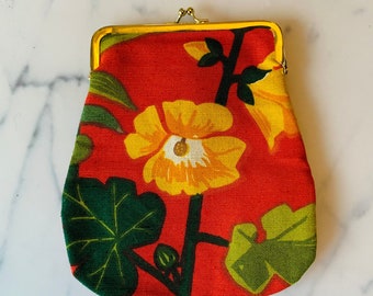 Vintage cloth bag, fabric floral pouch / coin purse