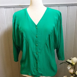 Ladies vintage blouse, 1980s, green, Danish / Denmark