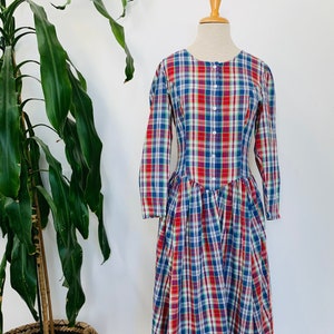 Vintage plaid dress, prairie, boho chic, long sleeve
