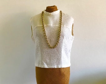 Ladies vintage top,  white sleeveless shirt, 1940s / 1950s, Italian couture