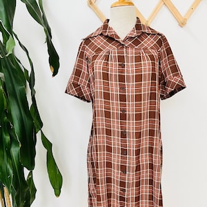 Vintage plaid dress, brown, boho chic, western, folksy