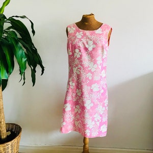 Vintage floral dress, pink white, sleeveless