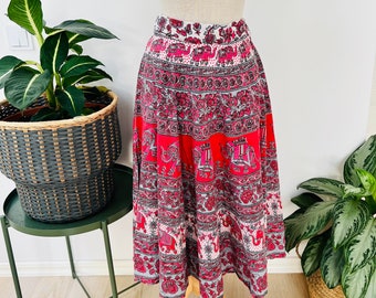 Vintage hippie skirt, boho, cotton,  elephants, Indian