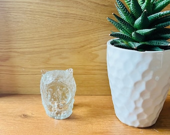 Vintage crystal owl paperweight, figurine decoration, mid century