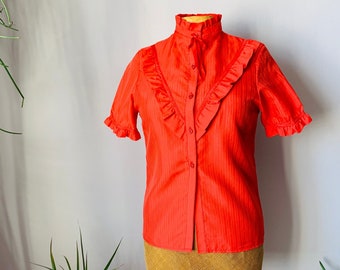 Ladies vintage blouse, 1960s, red, ruffles