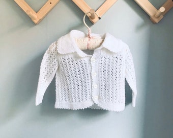 Vintage baby sweater, white cardigan