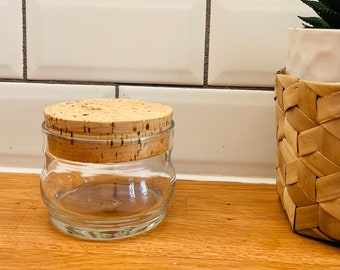 Vintage lidded jar, glass, cork