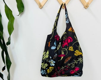 Vintage cloth bag, floral, reusable grocery bag