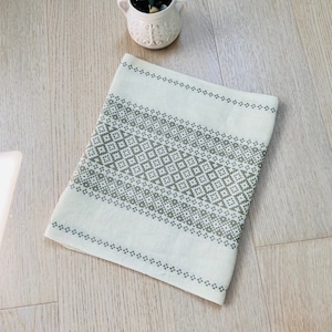 Vintage table runner / table linen, boho, folk, gray white,