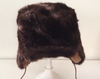 Chapeau vintage pour enfants - chapeau de trappeur en fourrure marron de Suède